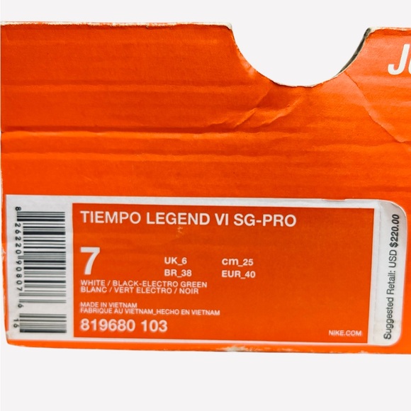 Nike Tiempo Legend VI SG PRO 819680-103 White/Green Metal Soccer Cleats Size 7